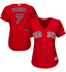 Women's Majestic Boston Red Sox #7 Christian Vazquez Authentic Red Alternate Home 2018 World Series Champions MLB Jersey