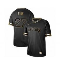 Men's Boston Red Sox #27 Carlton Fisk Authentic Black Gold Fashion Baseball Jersey