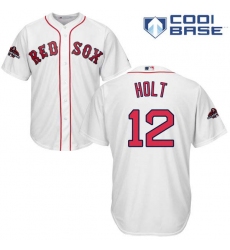 Youth Majestic Boston Red Sox #12 Brock Holt Authentic White Home Cool Base 2018 World Series Champions MLB Jersey