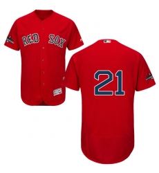 Men's Majestic Boston Red Sox #21 Roger Clemens Red Alternate Flex Base Authentic Collection 2018 World Series Champions MLB Jersey