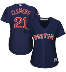 Women's Majestic Boston Red Sox #21 Roger Clemens Authentic Navy Blue Alternate Road 2018 World Series Champions MLB Jersey