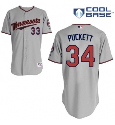Men's Majestic Minnesota Twins #34 Kirby Puckett Replica Grey Road Cool Base MLB Jersey