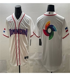 Men's Dominican Republic Baseball Team Big Logo White 2026 World Baseball Classic Home Stadium Stitched Jersey