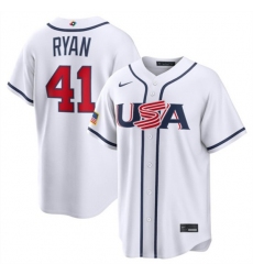 Men's USA Baseball #41 Joe Ryan White 2026 World Baseball Classic Home Stadium Stitched Jersey