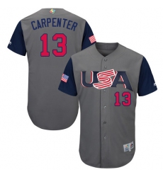 Men's USA Baseball Majestic #13 Matt Carpenter Gray 2017 World Baseball Classic Authentic Team Jersey