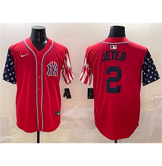 Men's New York Yankees #2 Derek Jeter Red American Style Limited Stitched Baseball Jersey