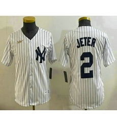Youth New York Yankees #2 Derek Jeter White Throwback Stitched Cool Base Nike Jersey