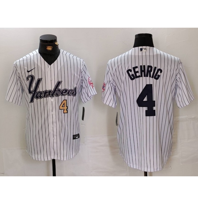Men's New York Yankees #4 Lou Gehrig White Pinstripe Fashion Cool Base Jerseys