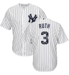 Men's Majestic New York Yankees #3 Babe Ruth Authentic White Team Logo Fashion MLB Jersey