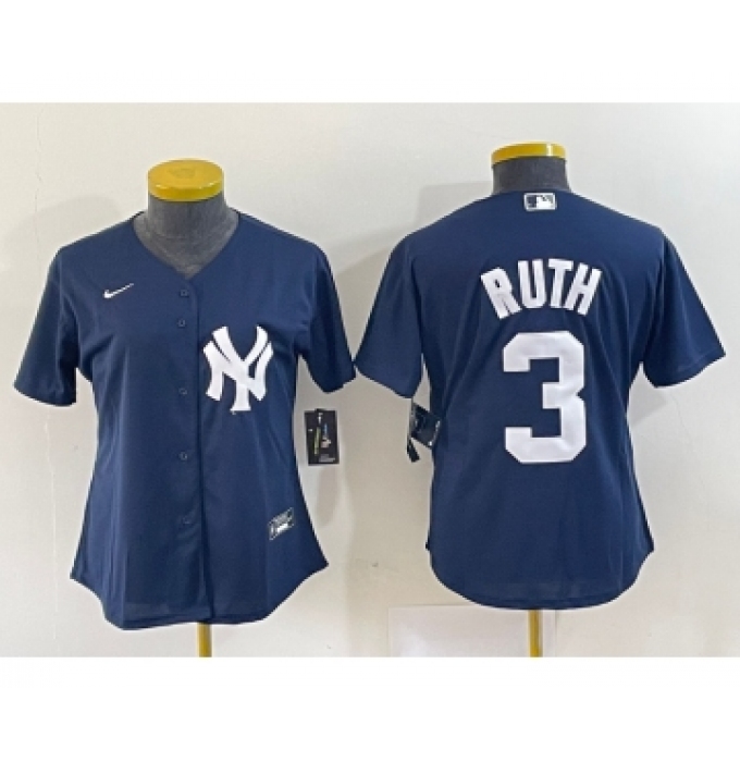 Women's New York Yankees #3 Babe Ruth Navy Blue Stitched Nike Cool Base Jersey