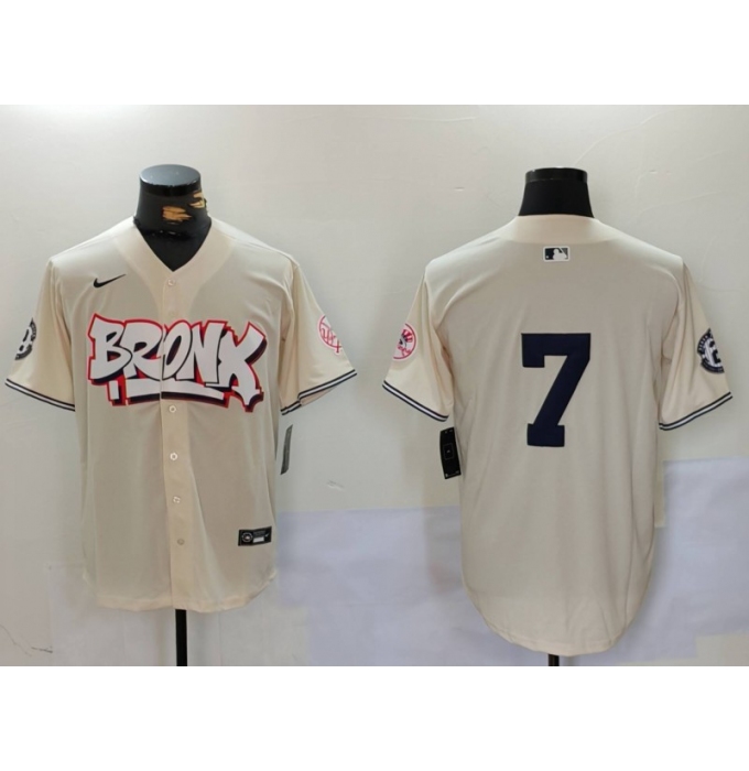 Men's New York Yankees #7 Mickey Mantle Cream Limited Stitched Baseball Jersey