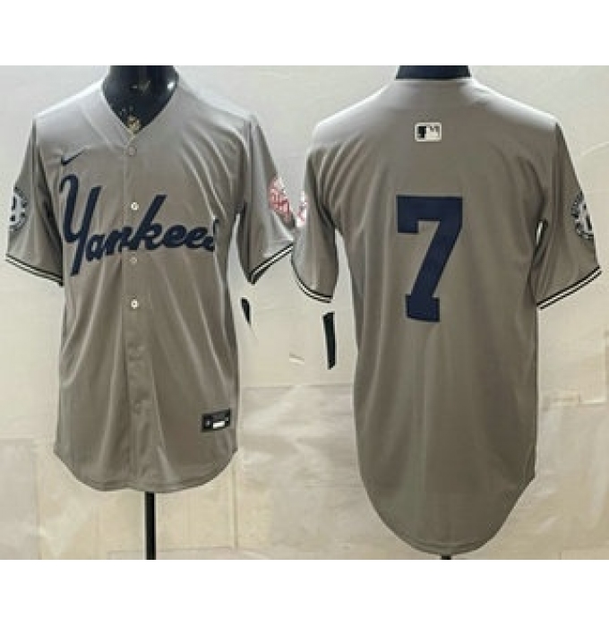 Men's New York Yankees #7 Mickey Mantle Grey Without Name Limited Jersey