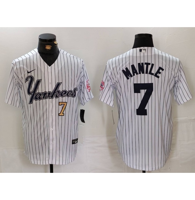 Men's New York Yankees #7 Mickey Mantle White Pinstripe Fashion Cool Base Jerseys