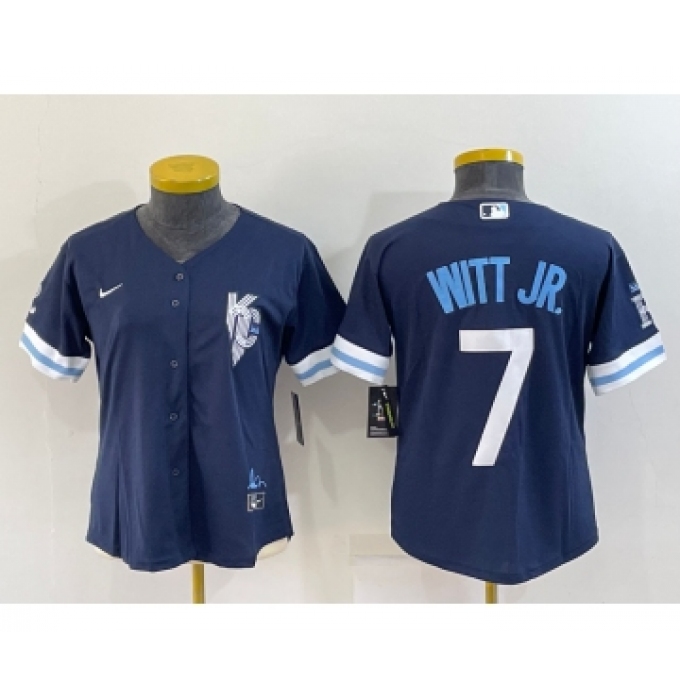 Women's Kansas City Royals #7 Bobby Witt Jr 2022 Navy Blue City Connect Cool Base Stitched Jersey