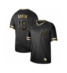 Men's New York Yankees #18 Johnny Damon Authentic Black Gold Fashion Baseball Jersey