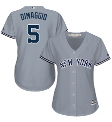 Women's Majestic New York Yankees #5 Joe DiMaggio Authentic Grey Road MLB Jersey