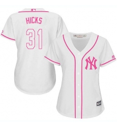 Women's Majestic New York Yankees #31 Aaron Hicks Authentic White Fashion Cool Base MLB Jersey