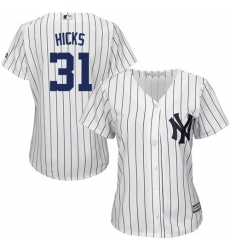 Women's Majestic New York Yankees #31 Aaron Hicks Authentic White Home MLB Jersey