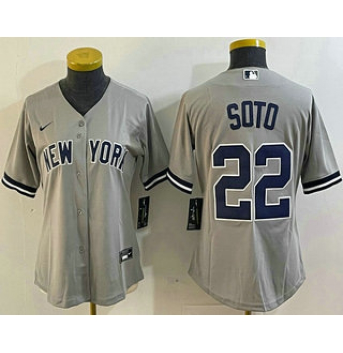 Women's New York Yankees #22 Juan Soto Grey Cool Base Stitched Baseball Jersey