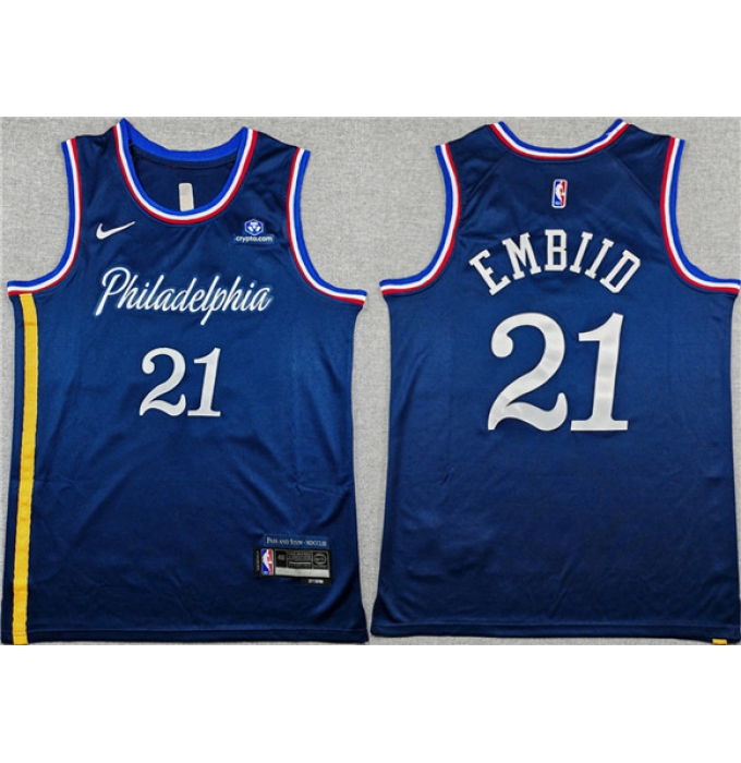 Men's Philadelphia 76ers #21 Joel Embiid Navy 2025-26 City Edition Stitched Jersey