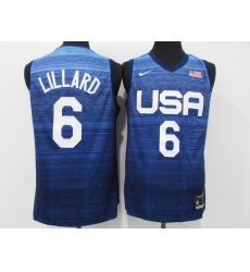 Men's Portland Trail Blazers #6 Damian Lillard Blue USA Basketball Tokyo Olympics 2021 Jersey