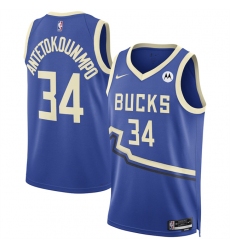 Men's Milwaukee Bucks #34 Giannis Antetokounmpo Royal 2024-25 City Edition Stitched Basketball Jersey