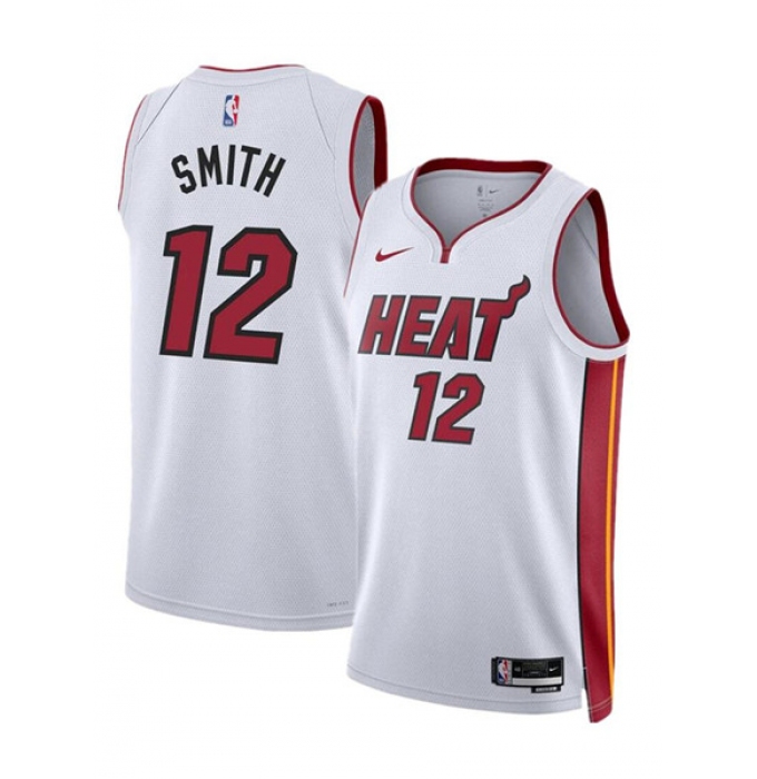 Men's Miami Heat #12 Dru Smith White 2024 Association Edition Stitched Basketball Jersey