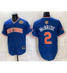 Men's New York Knicks #2 Miles McBride Blue 2026 Finals & Eastern Conference Champions Stitched Baseball Jersey