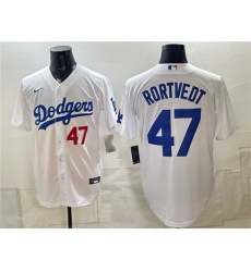 Men's Los Angeles Dodgers #47 Ben Rortvedt White Home Cool Base Stitched Baseball Jersey