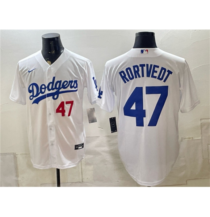 Men's Los Angeles Dodgers #47 Ben Rortvedt White Home Cool Base Stitched Baseball Jersey