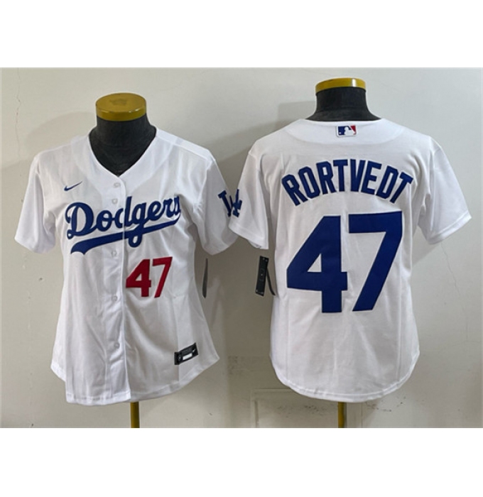 Women's Los Angeles Dodgers #47 Ben Rortvedt White Cool Base Stitched Baseball Jersey(Run Small)