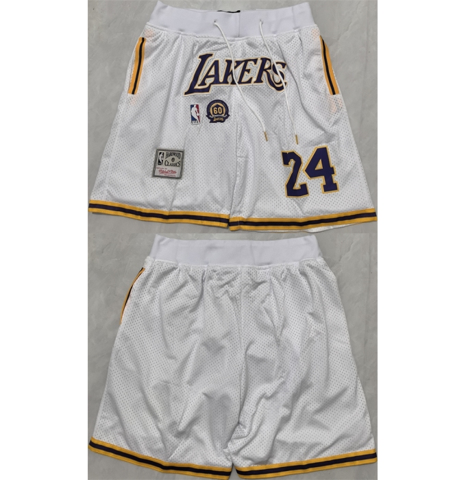 Men's Los Angeles Lakers #24 Kobe Bryant White 2025 Shorts (Run Small)