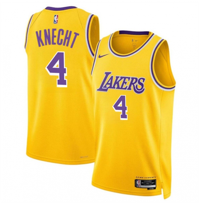 Men's Los Angeles Lakers #4 Dalton Knecht Yellow 2024 Draft Icon Edition Stitched Basketball Jersey