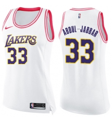 Women's Nike Los Angeles Lakers #33 Kareem Abdul-Jabbar Swingman White/Pink Fashion NBA Jersey
