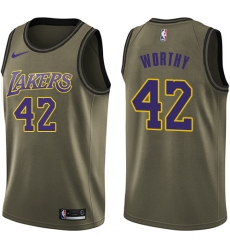 Men's Nike Los Angeles Lakers #42 James Worthy Swingman Green Salute to Service NBA Jersey