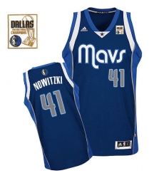 Men's Adidas Dallas Mavericks #41 Dirk Nowitzki Swingman Navy Blue Alternate Champions Patch NBA Jersey