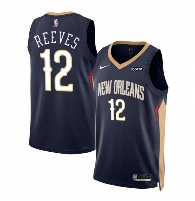 Men's New Orleans Pelicans #12 Antonio Reeves Navy 2024 Draft Icon Edition Stitched Basketball Jersey