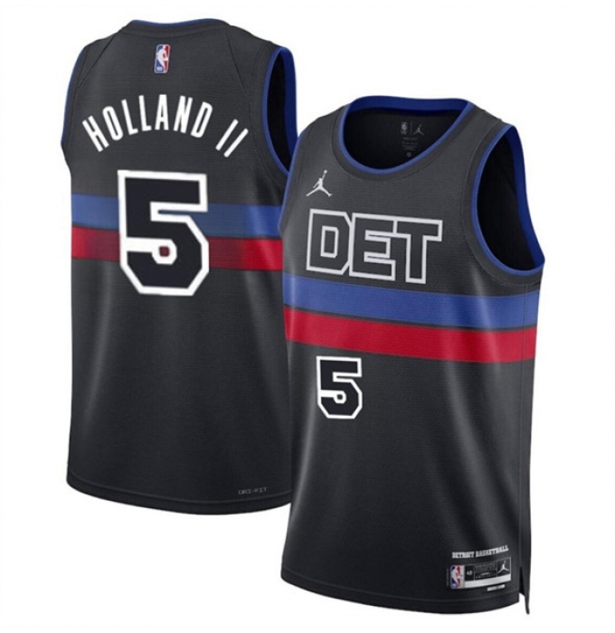 Men's Detroit Pistons #5 Ron Holland II Black 2024 Draft Statement Edition Stitched Jersey