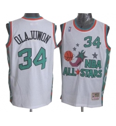 Men's Mitchell and Ness Houston Rockets #34 Hakeem Olajuwon Authentic White 1996 All Star Throwback NBA Jersey