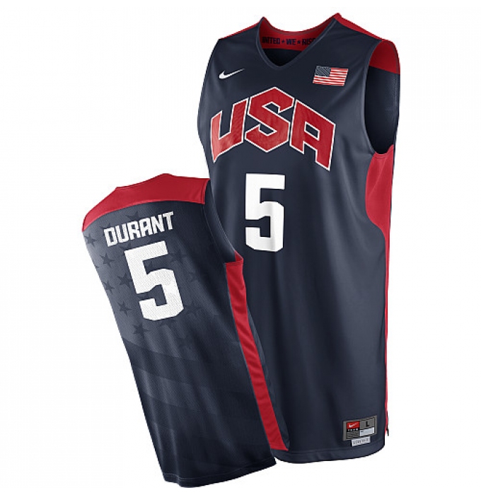 Men's Nike Team USA #5 Kevin Durant Authentic Navy Blue 2012 Olympics Basketball Jersey