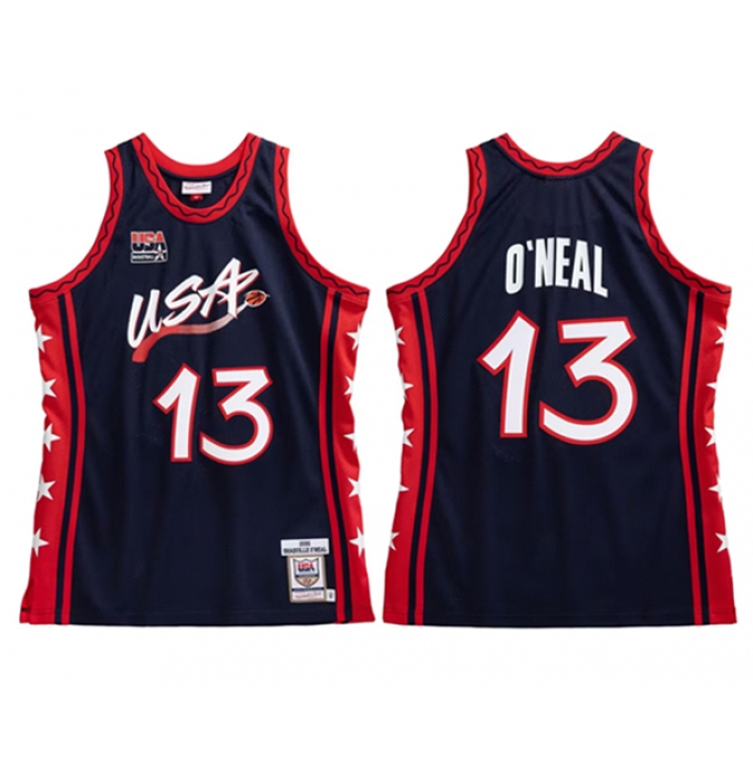 Men's USA Team #13 Shaq O'Neal Navy 1996-97 Stitched Basketball Jersey