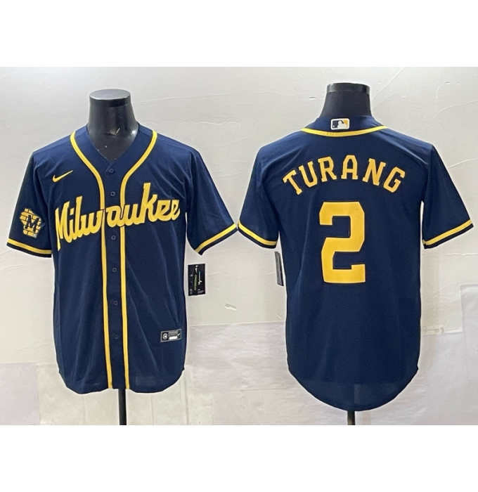Men's Milwaukee Brewers #2 Brice Turang Navy 2025 With Stitched Baseball Jersey