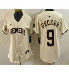 Women's Milwaukee Brewers #9 Bob Uecker Cream Limited Jersey