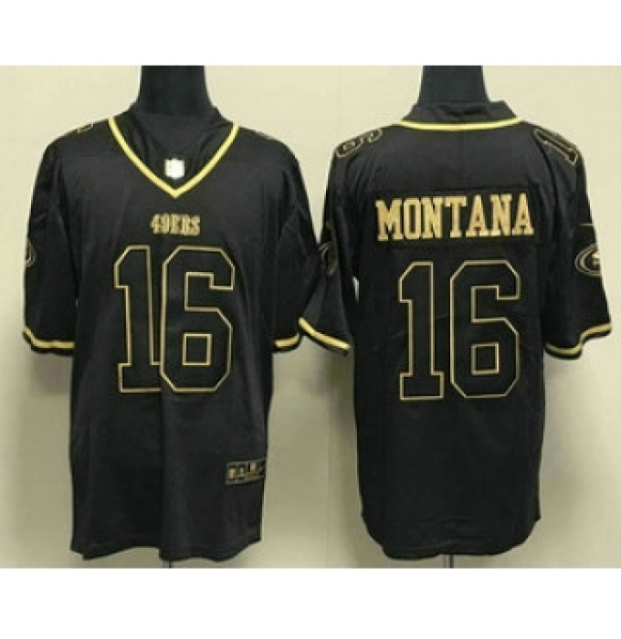 Men's San Francisco 49ers #16 Joe Montana Black Gold Stitched Jersey