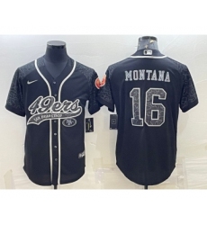 Men's San Francisco 49ers #16 Joe Montana Black Reflective With Patch Cool Base Stitched Baseball Jersey