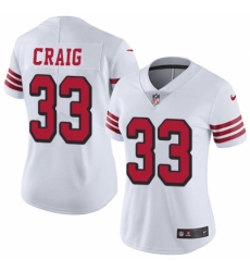 Women's Nike San Francisco 49ers #33 Roger Craig Limited White Rush Vapor Untouchable NFL Jersey