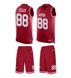 Men's Nike San Francisco 49ers #88 Garrett Celek Limited Red Tank Top Suit NFL Jersey