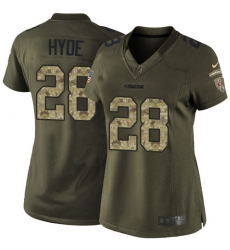 Women's Nike San Francisco 49ers #28 Carlos Hyde Elite Green Salute to Service NFL Jersey