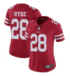 Women's Nike San Francisco 49ers #28 Carlos Hyde Elite Red Team Color NFL Jersey