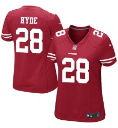 Women's Nike San Francisco 49ers #28 Carlos Hyde Game Red Team Color NFL Jersey